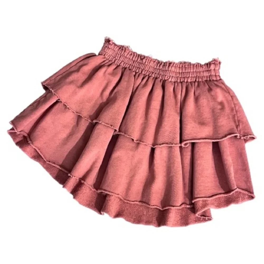 Aerie Weekend Ruffle Tiered Mini Skirt Salmon Pink Cotton Size XS